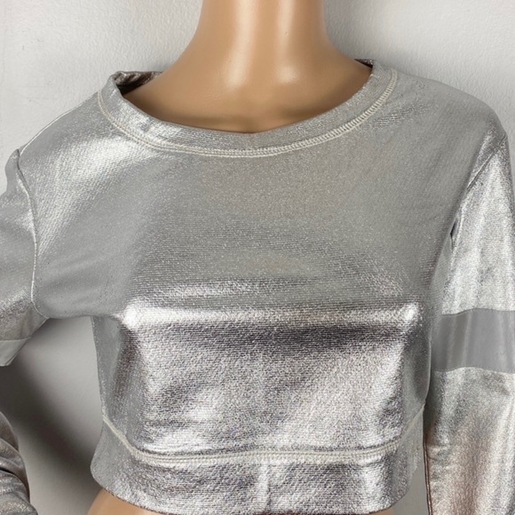 NEW NORMA KAMALI METALLIC CROPPED SWEATSHIRT - Picture 3 of 6